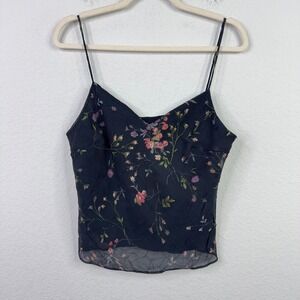IRE Shirt L Black Pink Floral Sheer Cami VTG Fairycore Whimsigoth Y2K Romantic